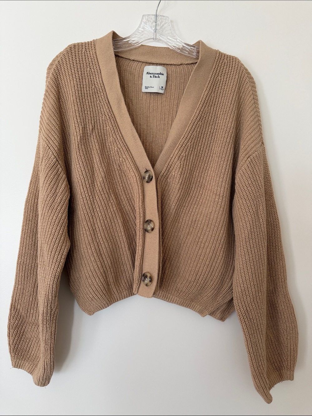 Abercrombie & Fitch Brown Ribbed Cropped Cardigan Sweater Medium M Neutral Cozy